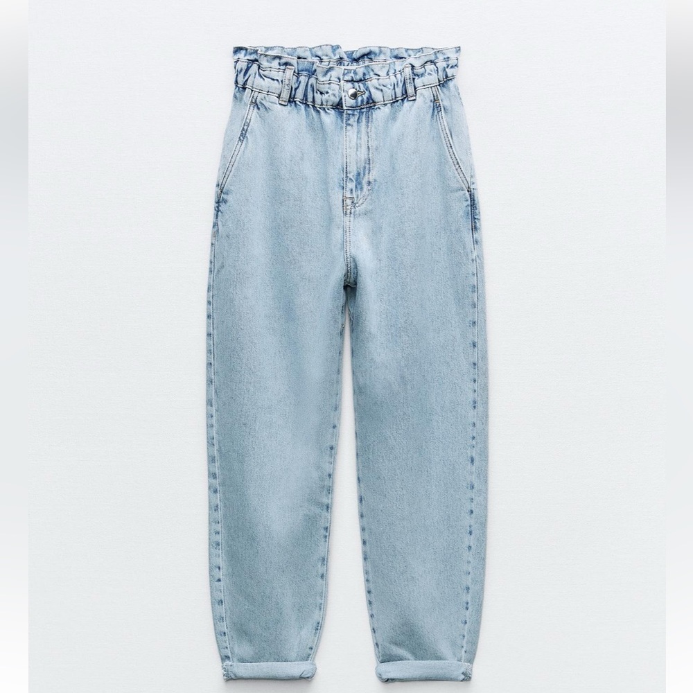 Zara High Waisted Paper Bag Jeans